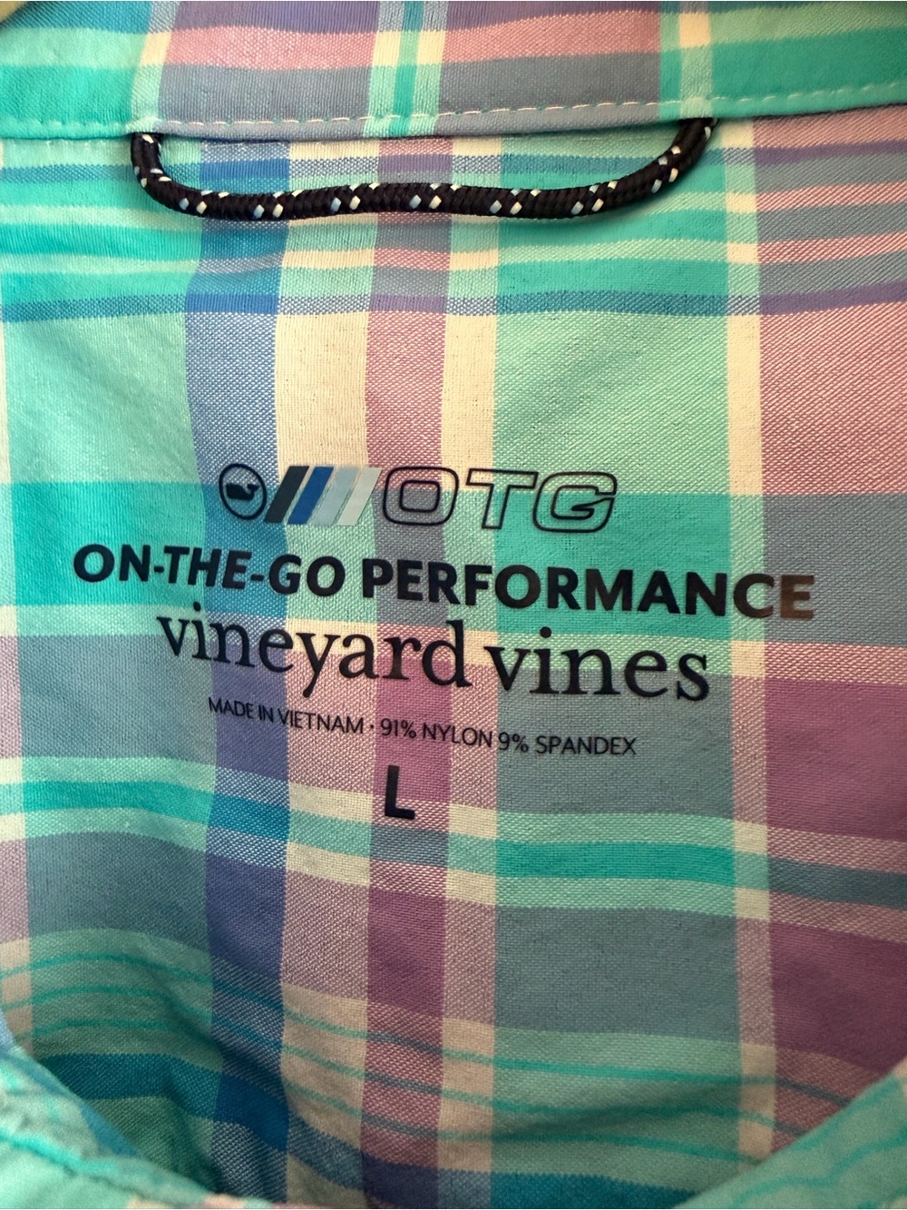 Vineyard Vines On-The-Go Performance Men's L Plaid Button Down Shirt Purple Blue - Picture 3 of 7